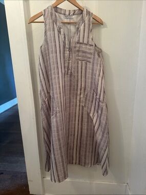 Sleeveless Striped cotton Blend Tunic Dress - Neutral Stripe